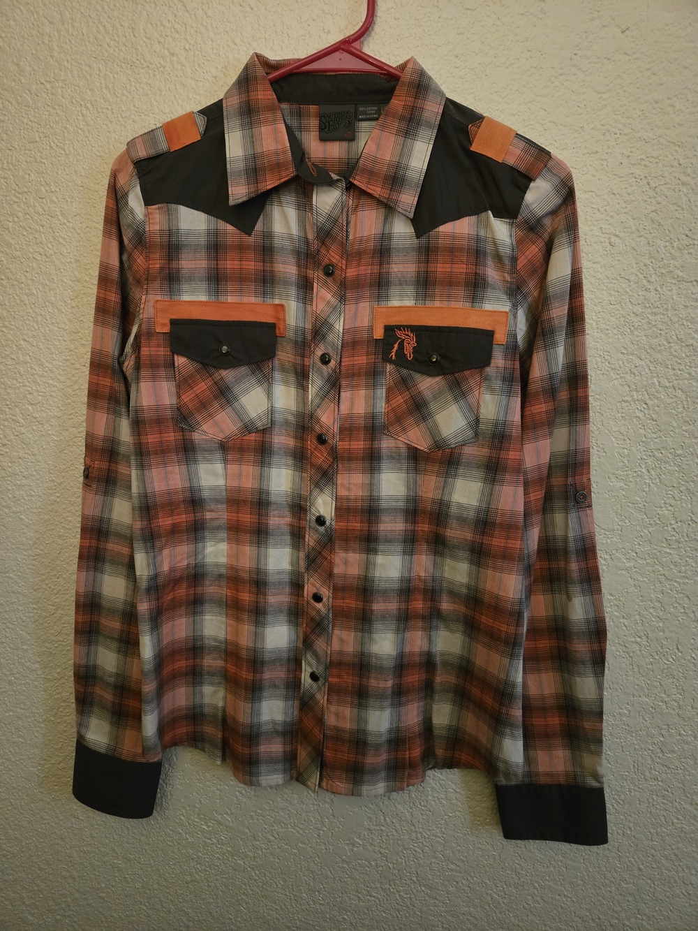 Women's Orange Plaid Long-Sleeve Western Shirt